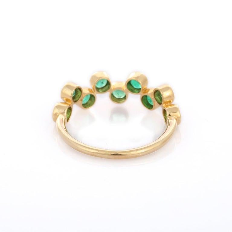 En vente :  Emerald May Birthstone Zig Zag Stacking Band Ring en or jaune massif 18k 6