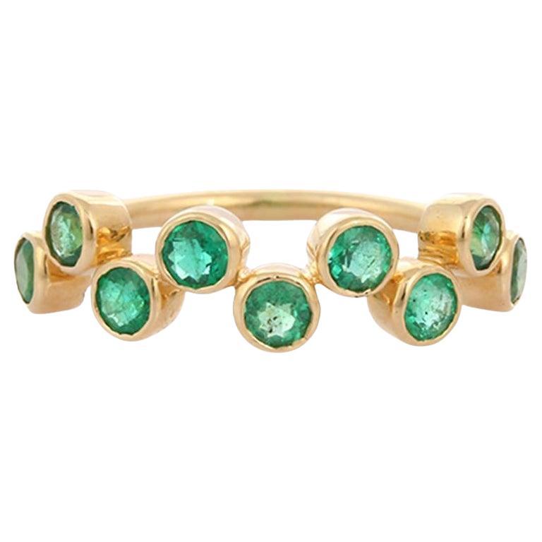 Emerald May Birthstone Zig Zag Stacking Band Ring in 18k Solid Yellow Gold