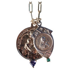 Emerald Medal Chain Necklace Virgin Mary Heart Tanzanite Silver Bronze J Dauphin