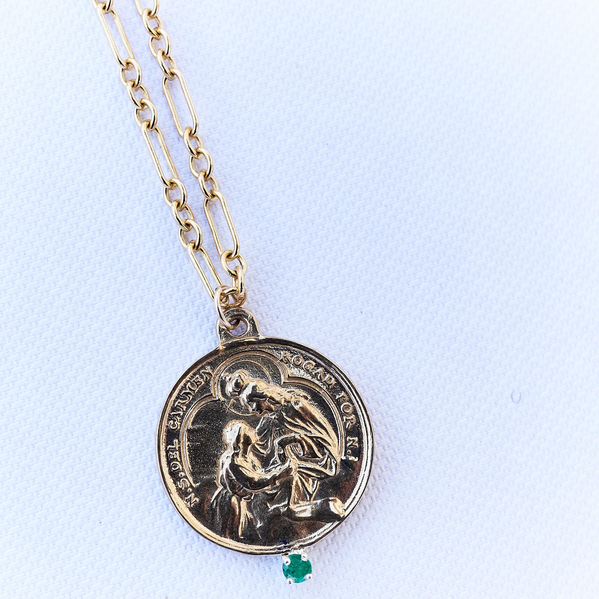 Contemporary Emerald Medal Necklace Virgin Mary Chain J Dauphin For Sale