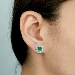 Emerald Minimal Stud Earrings With Pave Diamonds Made In 14k White Gold