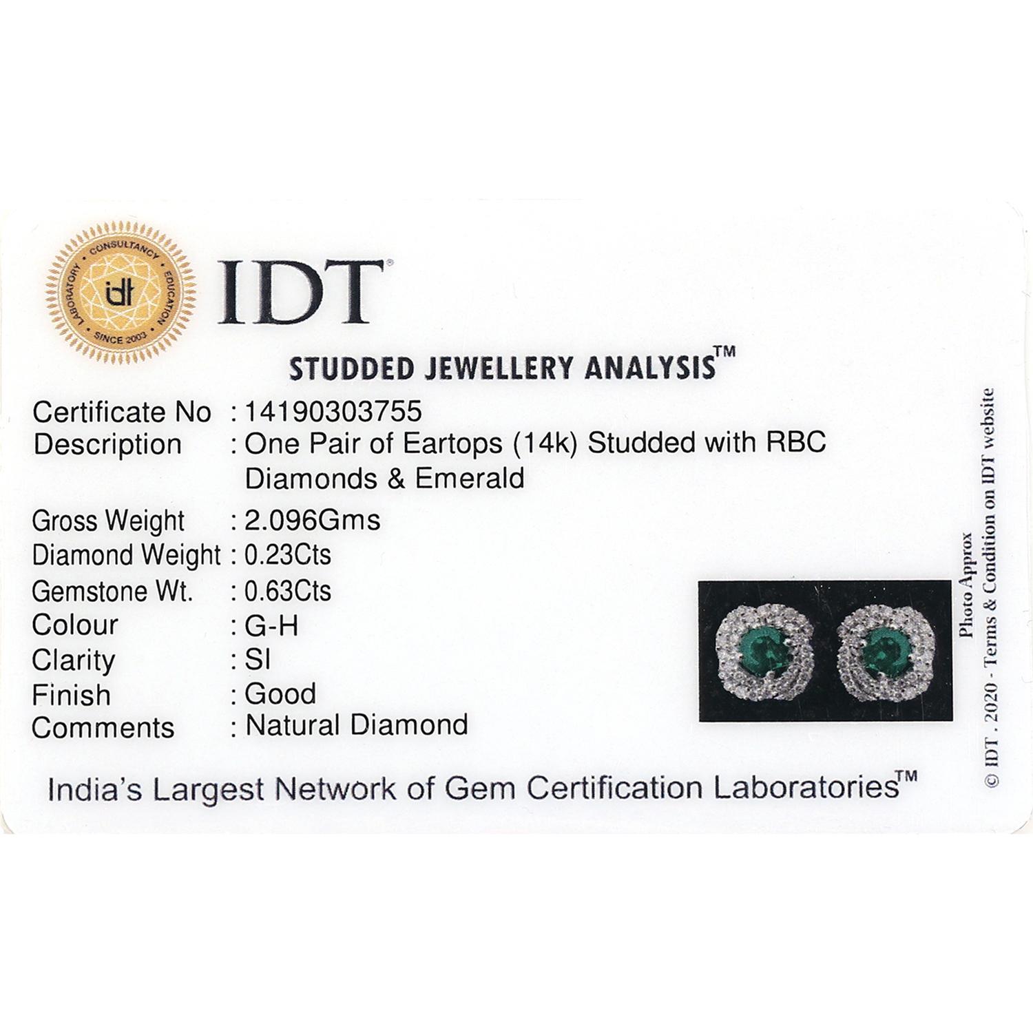 Women's Emerald Minimal Stud Earrings With Pave Diamonds Made In 14k White Gold For Sale