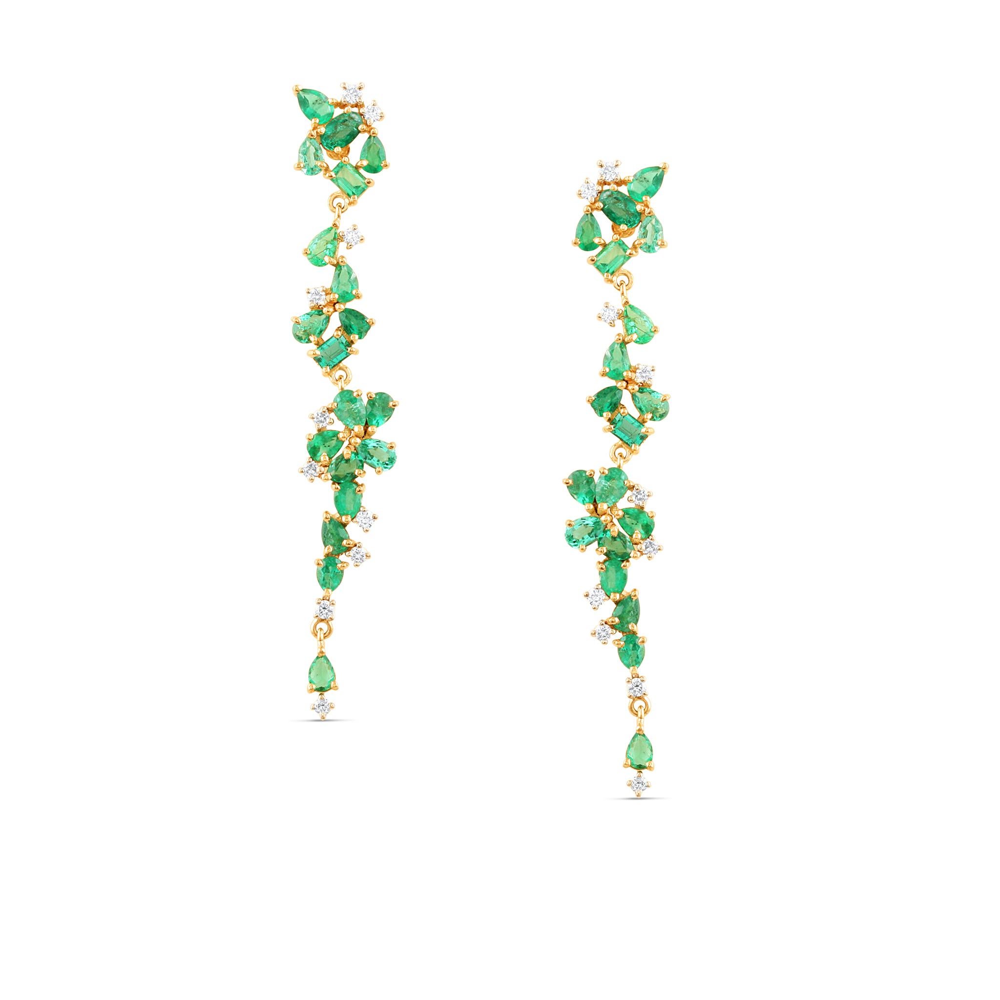 Tresor Beautiful Earring feature 3.80 carats of Emerald and 0.38 carats of Diamond Weight. The Earring is an ode to the luxurious yet classic beauty with sparkly gemstones and feminine hues. Their contemporary and modern design make them perfect and