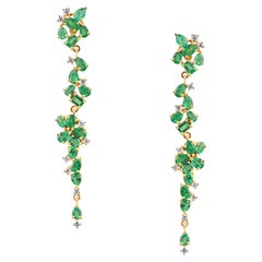 Emerald Mix Shape and Diamond Earring in 18k Yellow Gold