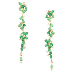Emerald Mix Shape and Diamond Earring in 18k Yellow Gold