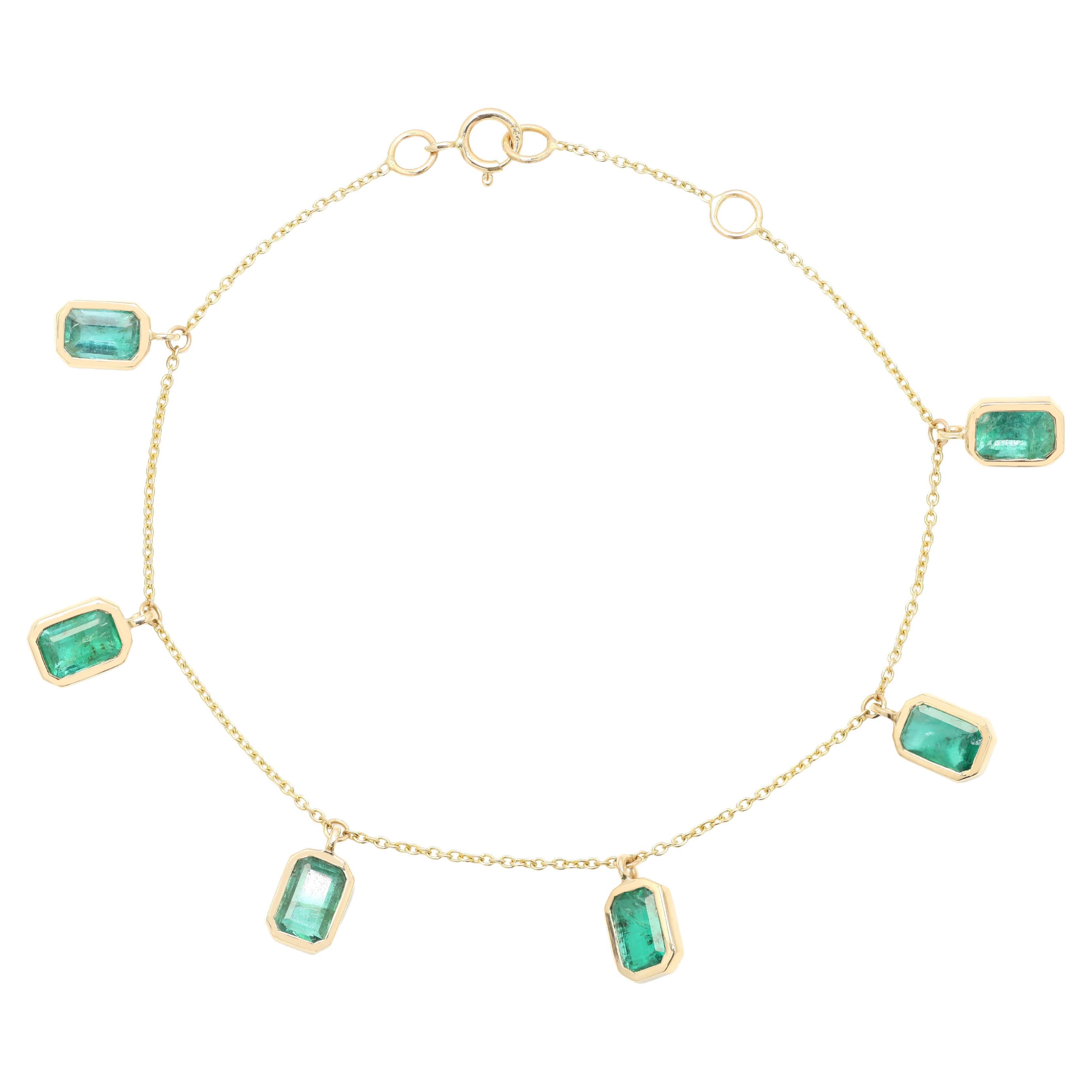Emerald Modern Charm Bracelet in 18 Karat Yellow Gold For Sale at 1stDibs emerald bracelet charm look modern 18 karat gold charm bracelet