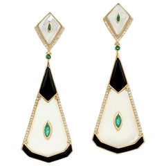Emerald Mother of Pearl Diamond 18 Karat Gold Earrings