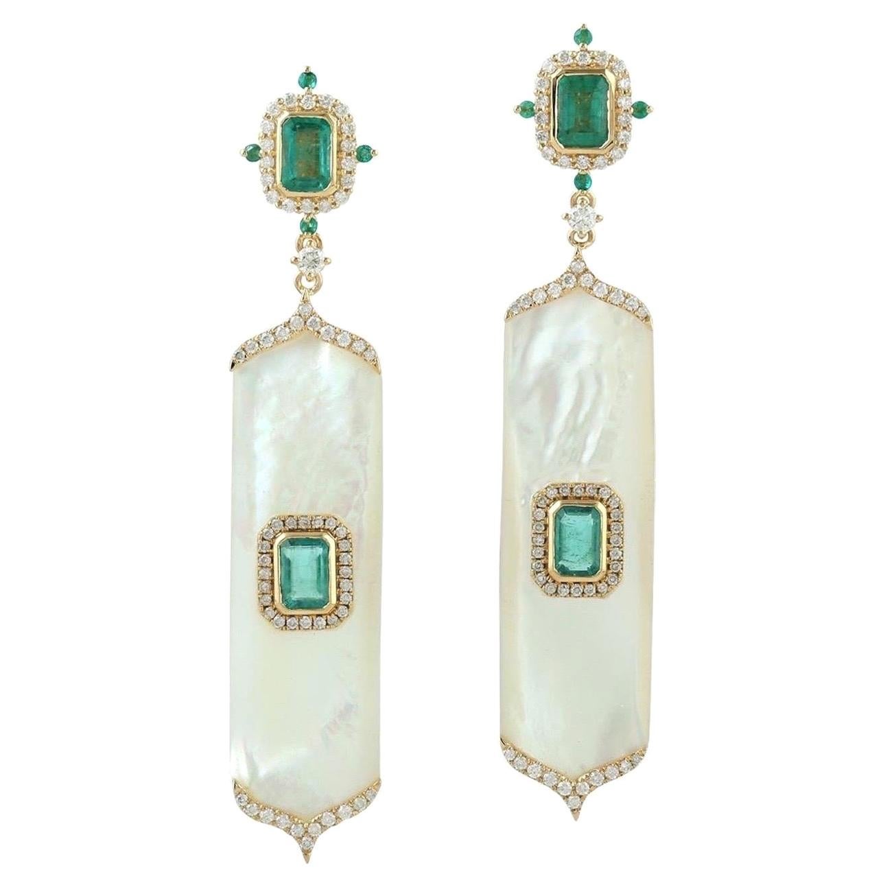 Emerald Pearl Diamond 18 Karat Gold Earrings