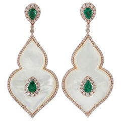 Pendientes Taj Esmeralda Madreperla Diamante Oro 18 Kilates