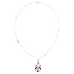 Emerald Mother Of Pearl Pendant Necklace with Diamonds 18 Karat Rose Gold