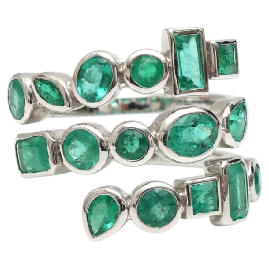 For Sale:  2.70ct Multi-Shape Emerald Bezel Wrap Ring in 14K White Gold