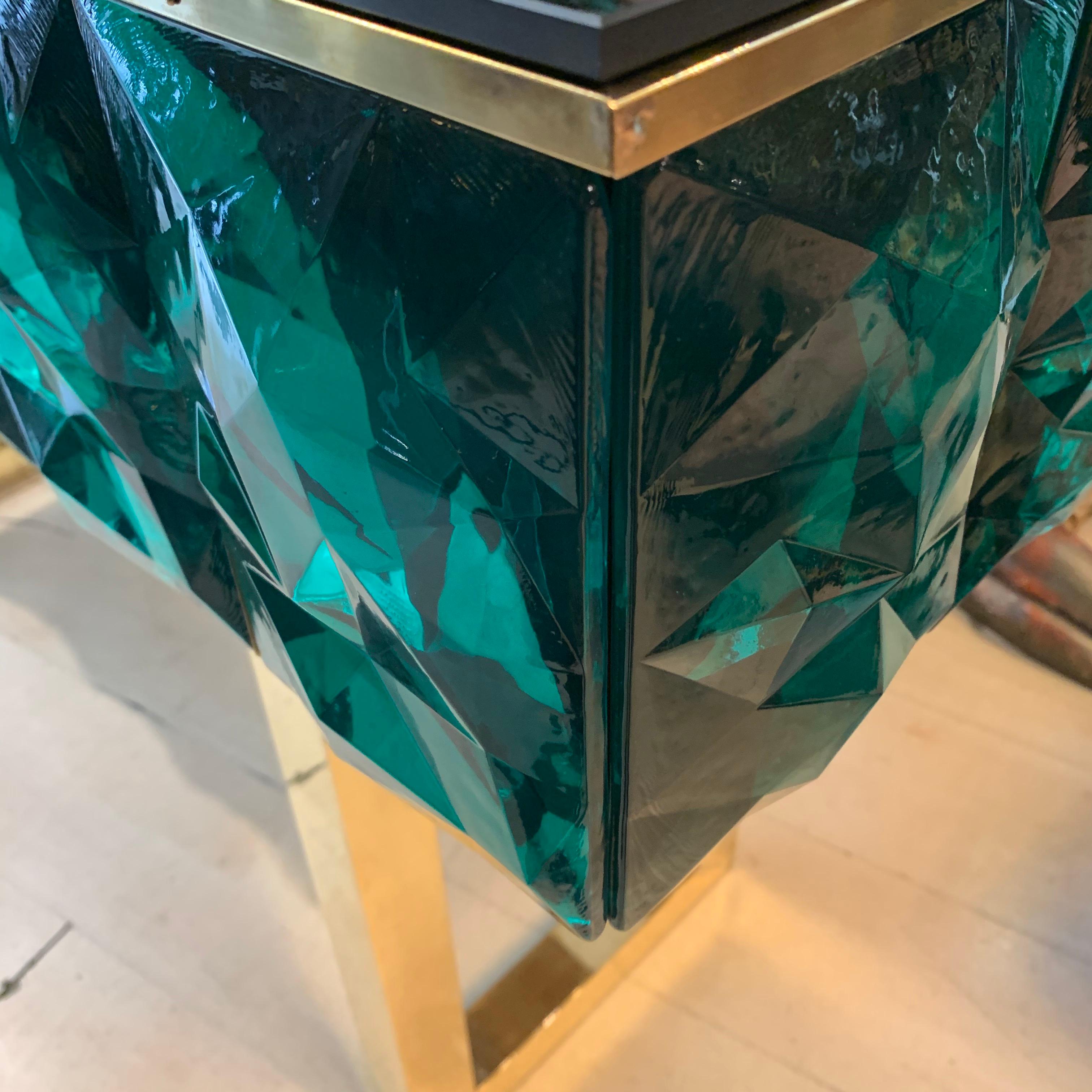 Emerald Murano Glass Console with Blue Black Opaline Glass Top, Brass Legs, 2020 For Sale 11