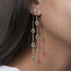Emerald Natural Diamond 14kt Yellow Gold Cascading Earrings Jewelry