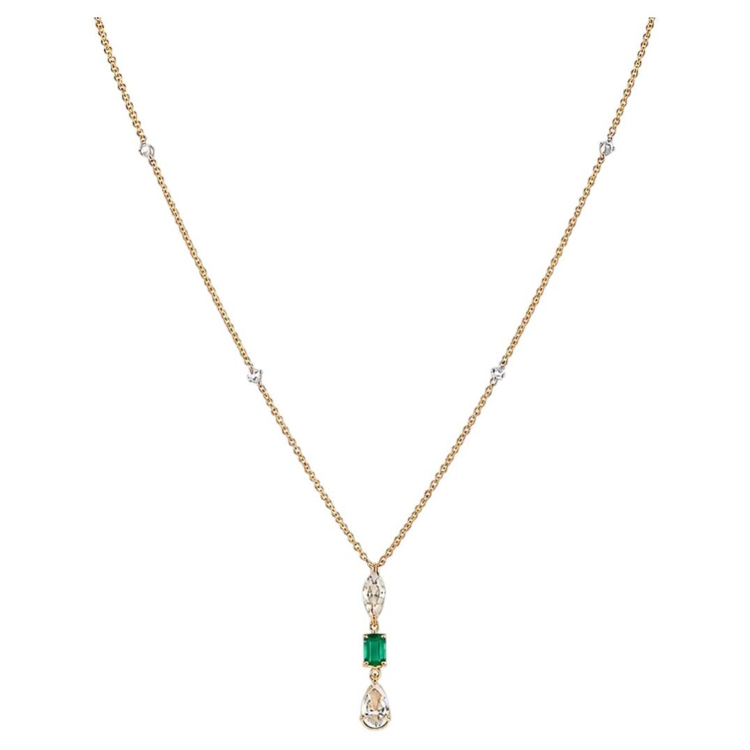 Collana con ciondolo a goccia con diamante naturale color smeraldo in oro massiccio 14k (certificato)