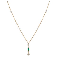Emerald Natural Diamond Drop Pendant Necklace in 14k Solid Gold (Certified)