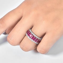4.43 Carat Emerald-Cut Natural Ruby Diamond Stackable Band, 14k White Gold