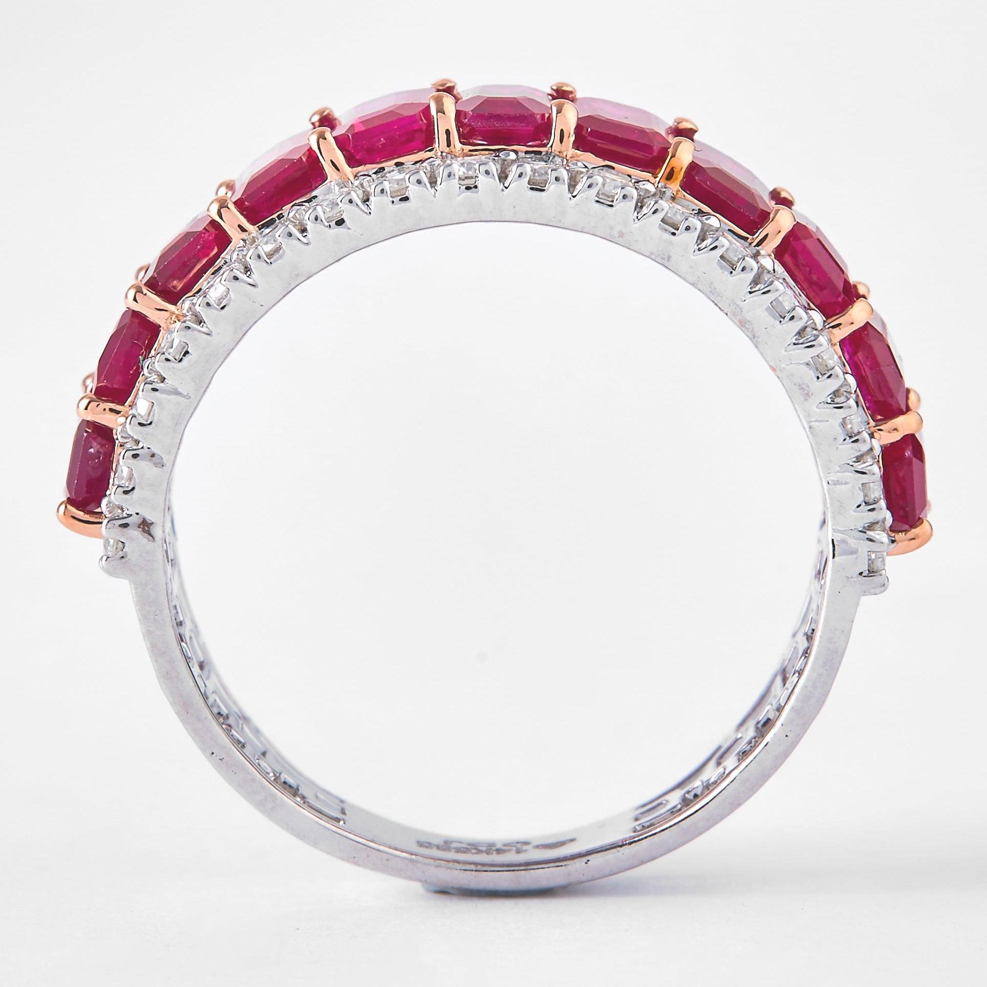 Emerald Natural Ruby and Diamond Half Eternity Band in 14K Solid Gold ...