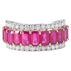 Emerald Natural Ruby & Diamond Half Eternity Band in 14K Solid Gold (Certified)