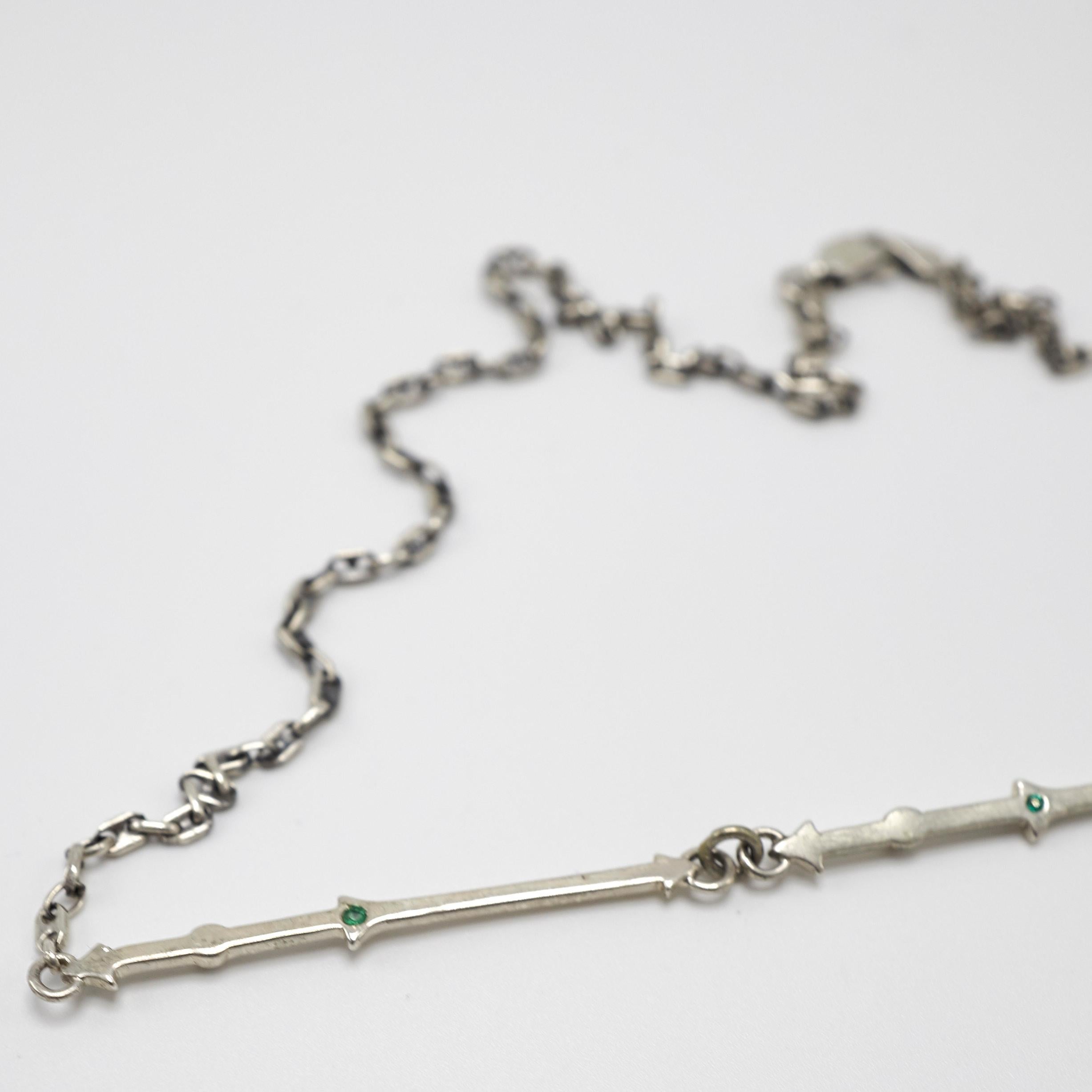 Emerald Silver Chain Pendant Necklace Choker J Dauphin
Made with 3 Emeralds

J DAUPHIN 