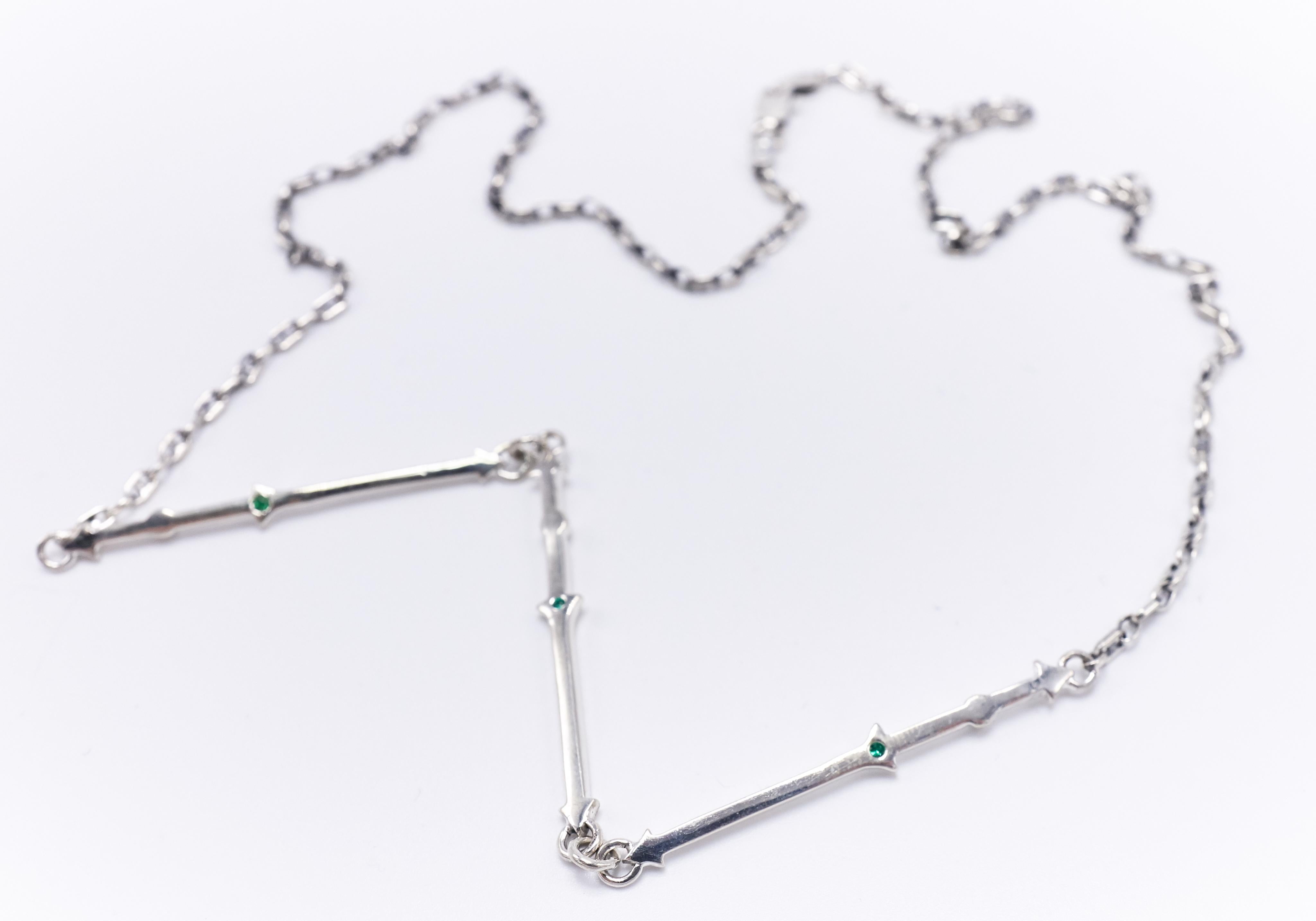 Art Deco Emerald Silver Chain Pendant Necklace Choker J Dauphin For Sale