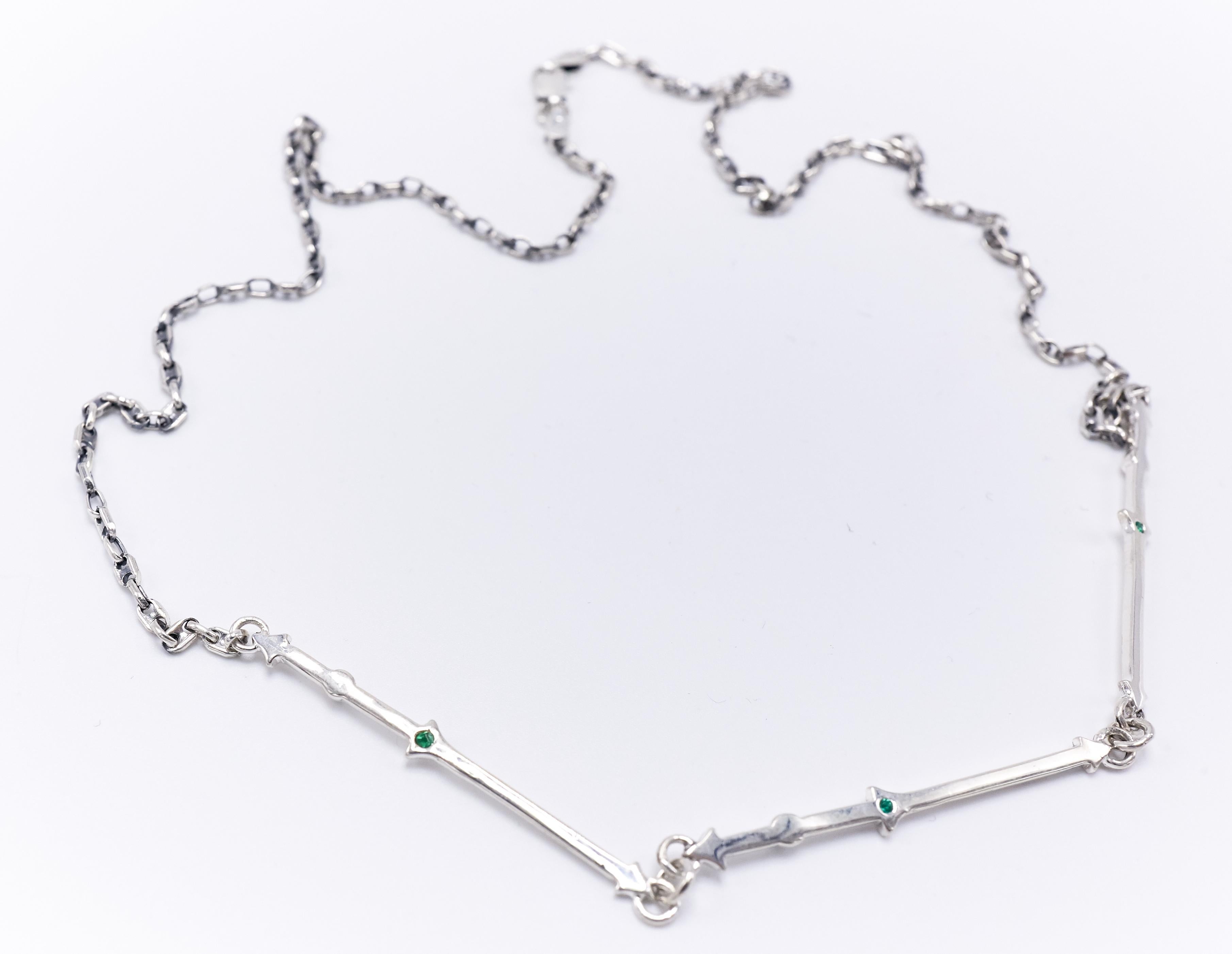 Emerald Silver Chain Pendant Necklace Choker J Dauphin In New Condition For Sale In Los Angeles, CA