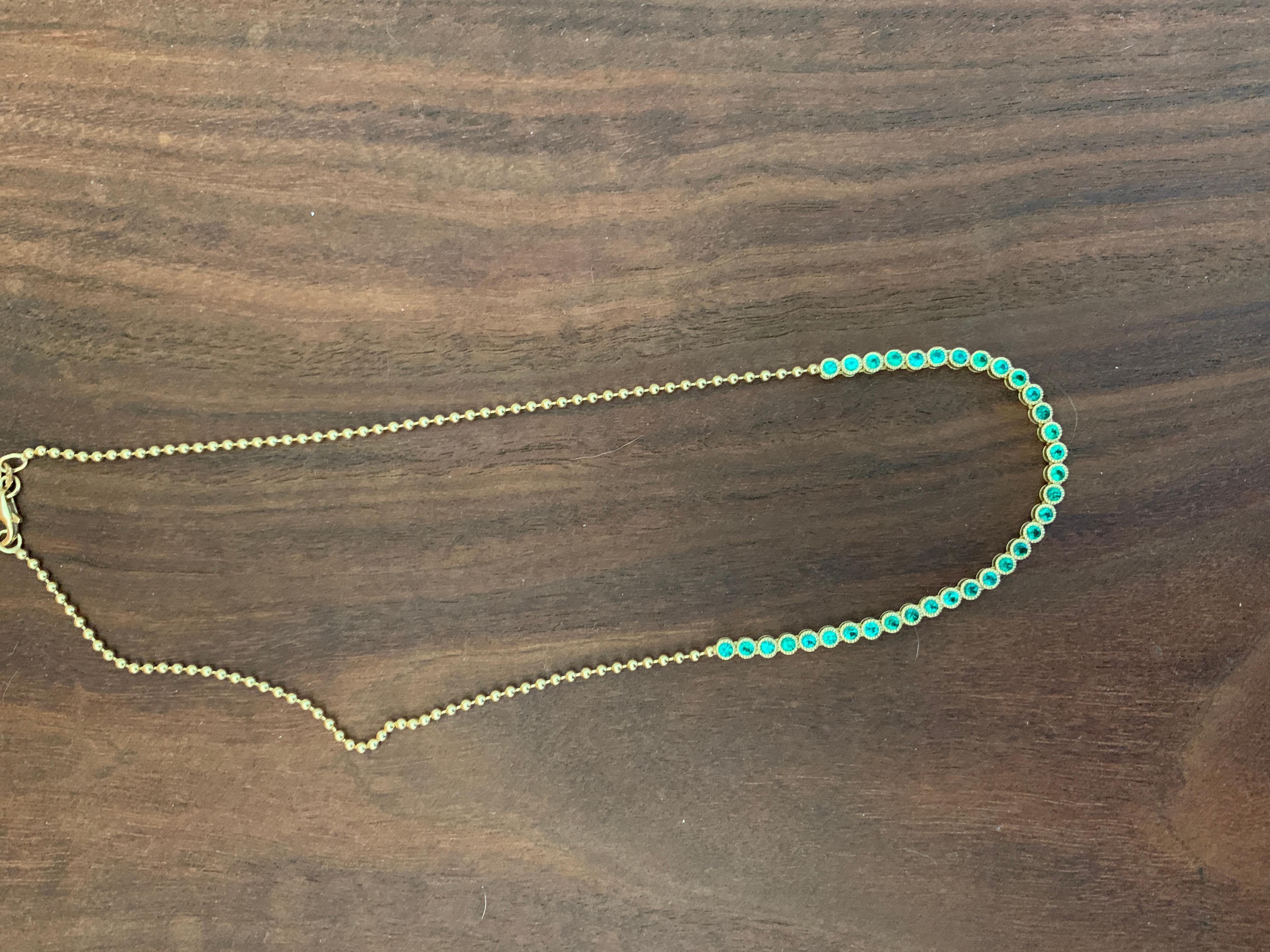 Round Cut Emerald Necklace on Gold Chain For Sale