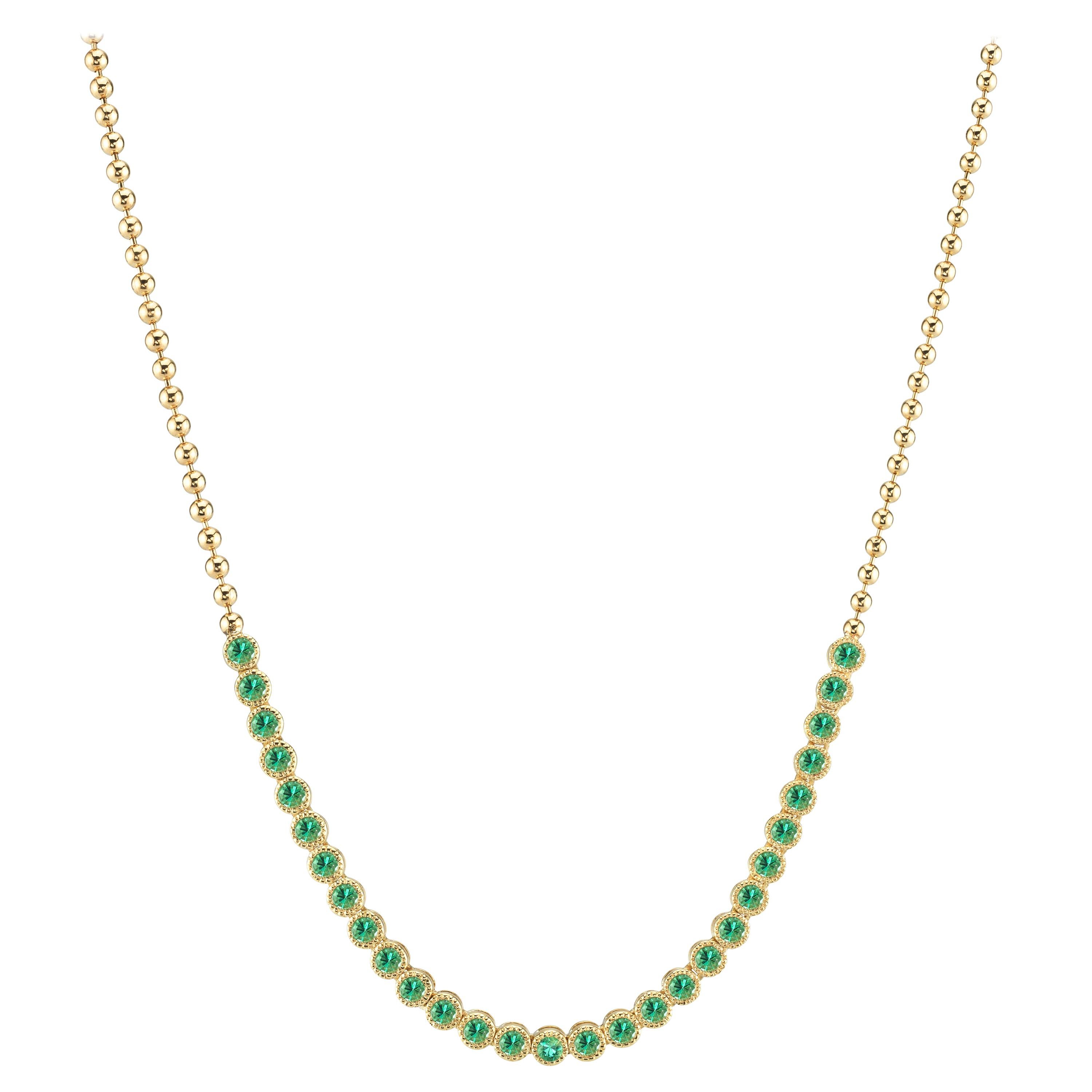Emerald Necklace on Gold Chain For Sale