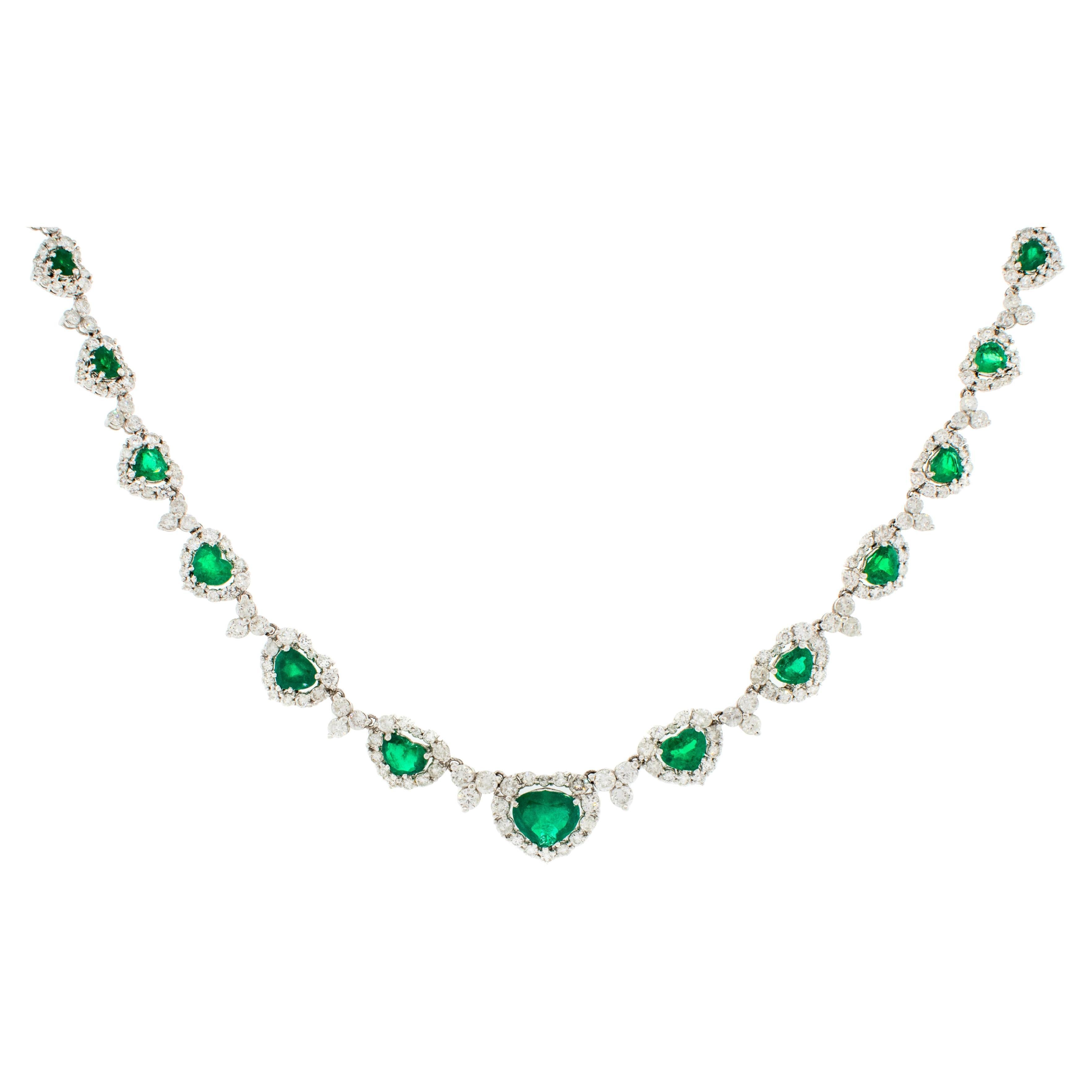 Emerald Necklace in 18k White Gold with 6 carats of Emeralds & 8 carats Diamonds