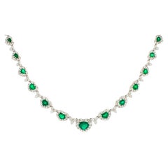 Emerald Necklace in 18k White Gold with 6 carats of Emeralds & 8 carats Diamonds