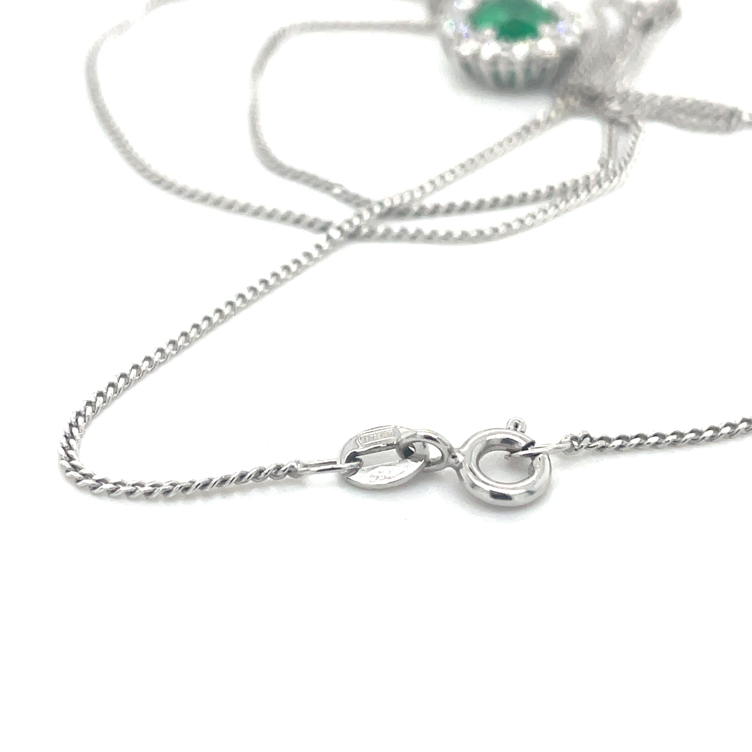 Victorian Emerald Necklace Pendant - 0.59ct Emerald and 0.5ct Diamond Halo, 18K White Gold For Sale
