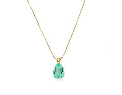 Emerald Necklace Pendant 7 Carat Pear 14K Yellow Gold Birthstone 7ct