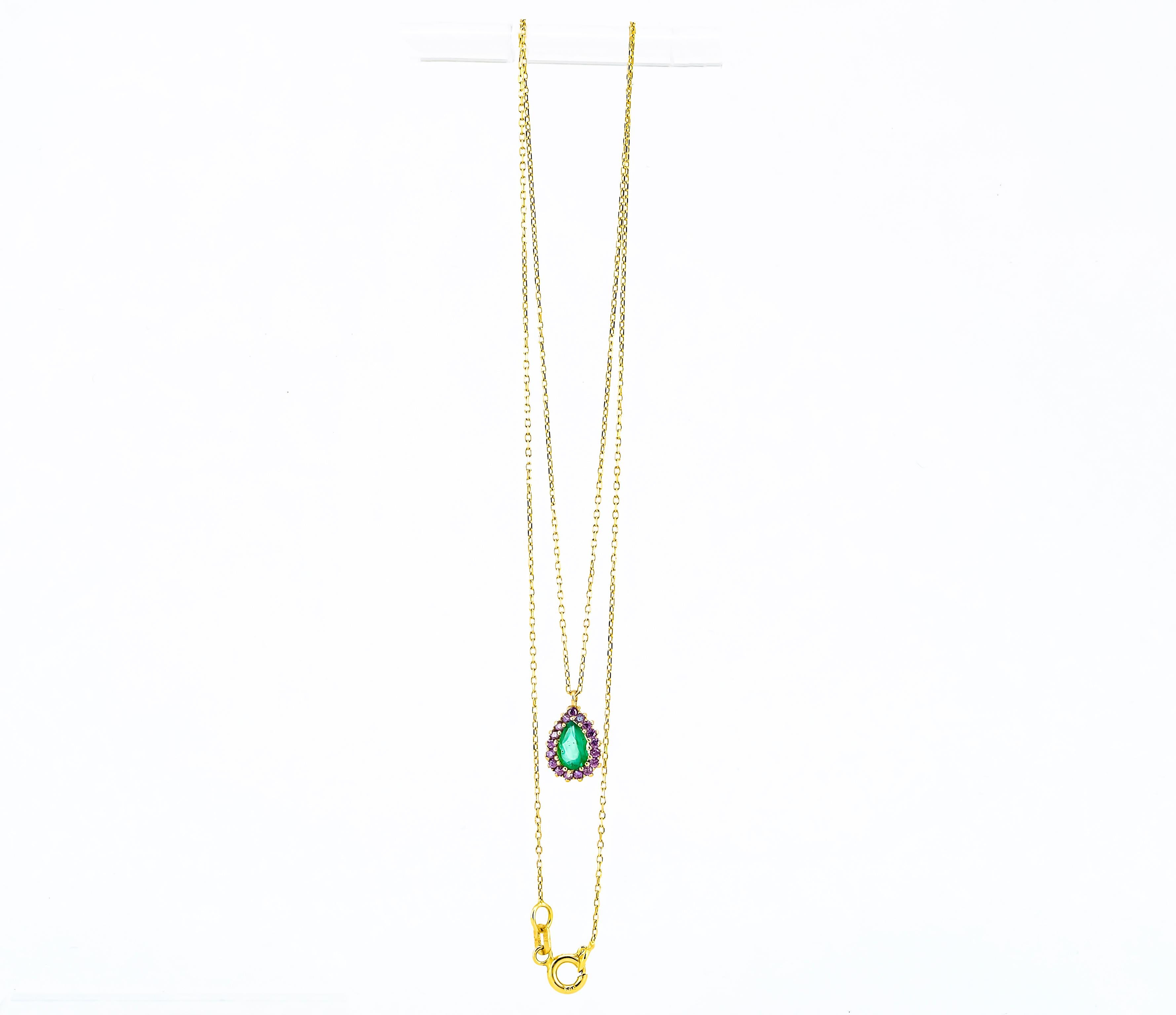 Pear Cut Emerald necklace pendant.  For Sale