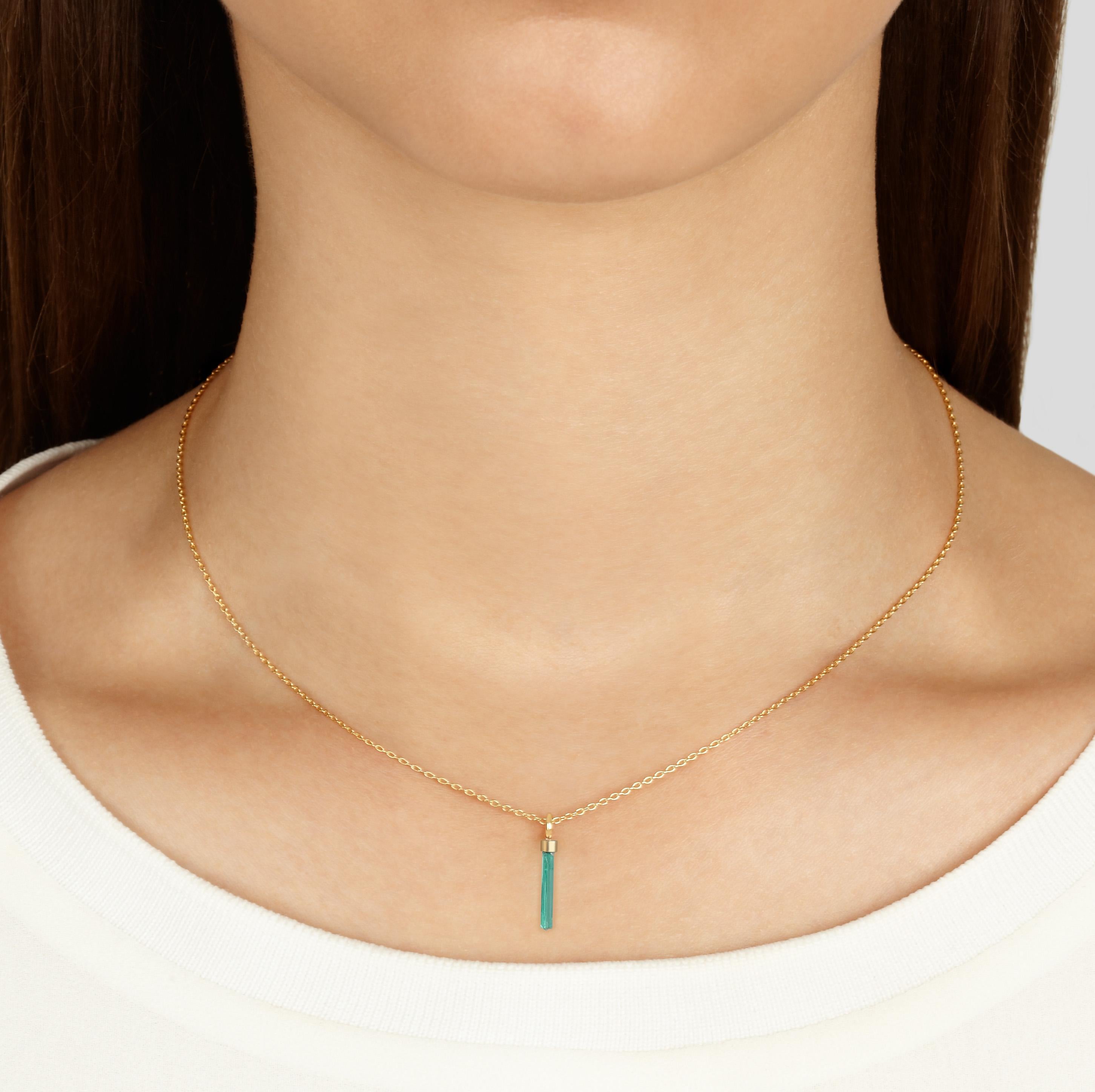 Uncut Emerald Needle Pendant Necklace in 18 Karat Gold by Allison Bryan For Sale