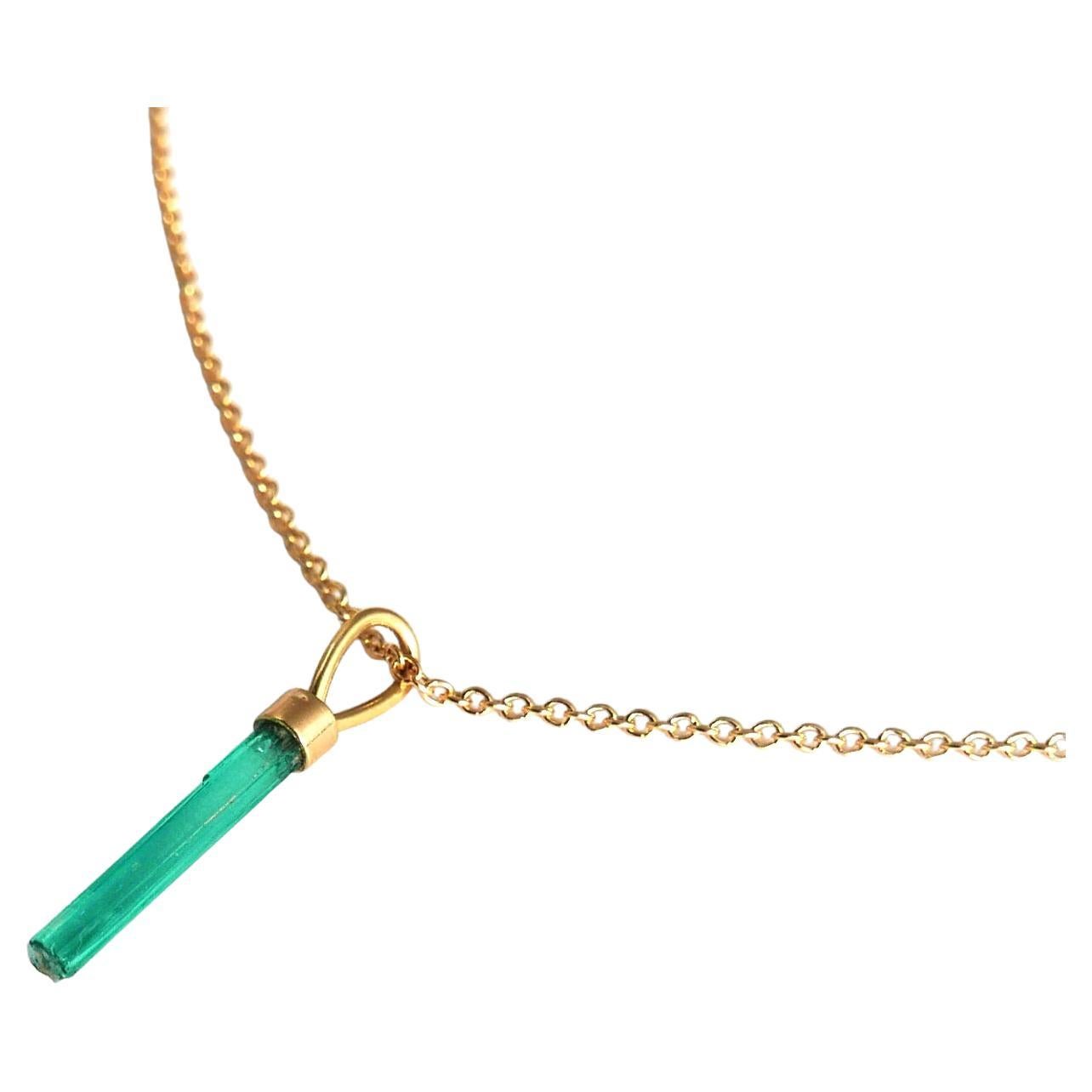 Emerald Needle Pendant Necklace in 18 Karat Gold by Allison Bryan For Sale