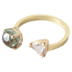 Emerald Nugget with Trillion Diamond Ring