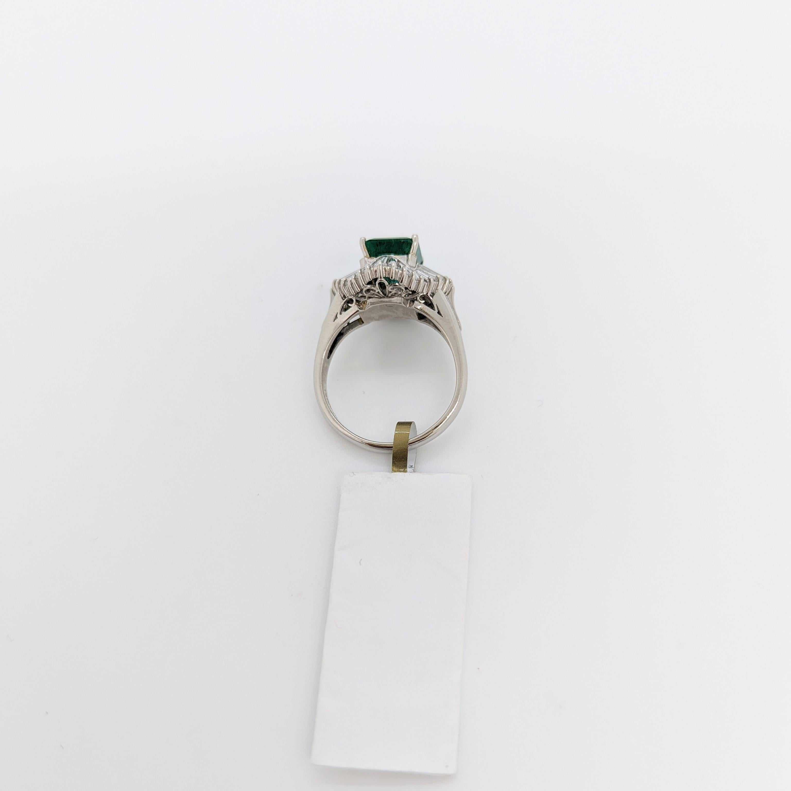 Emerald Octagon and White Diamond Cocktail Ring in Platinum In New Condition In Los Angeles, CA