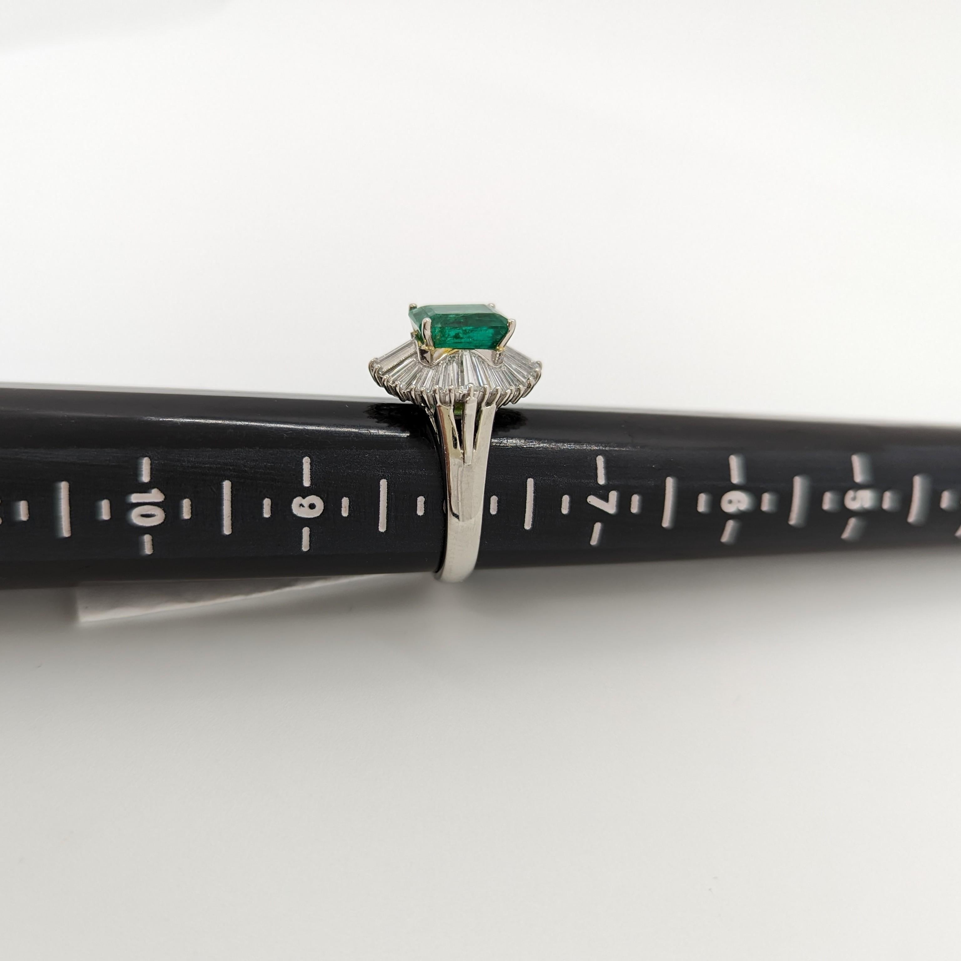 Emerald Octagon and White Diamond Cocktail Ring in Platinum 1