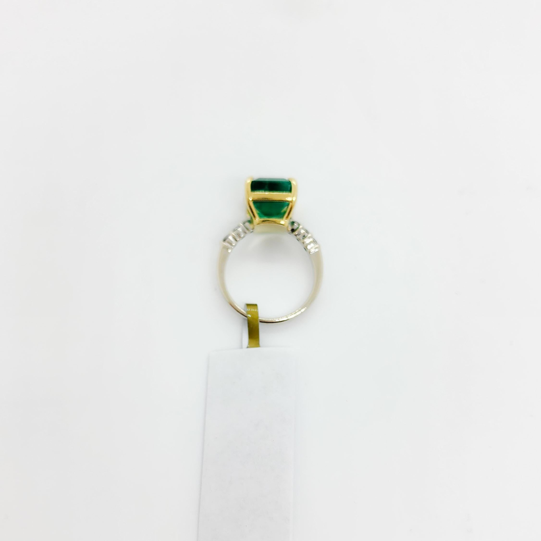 Emerald Octagon and White Diamond Ring in 14k For Sale 5