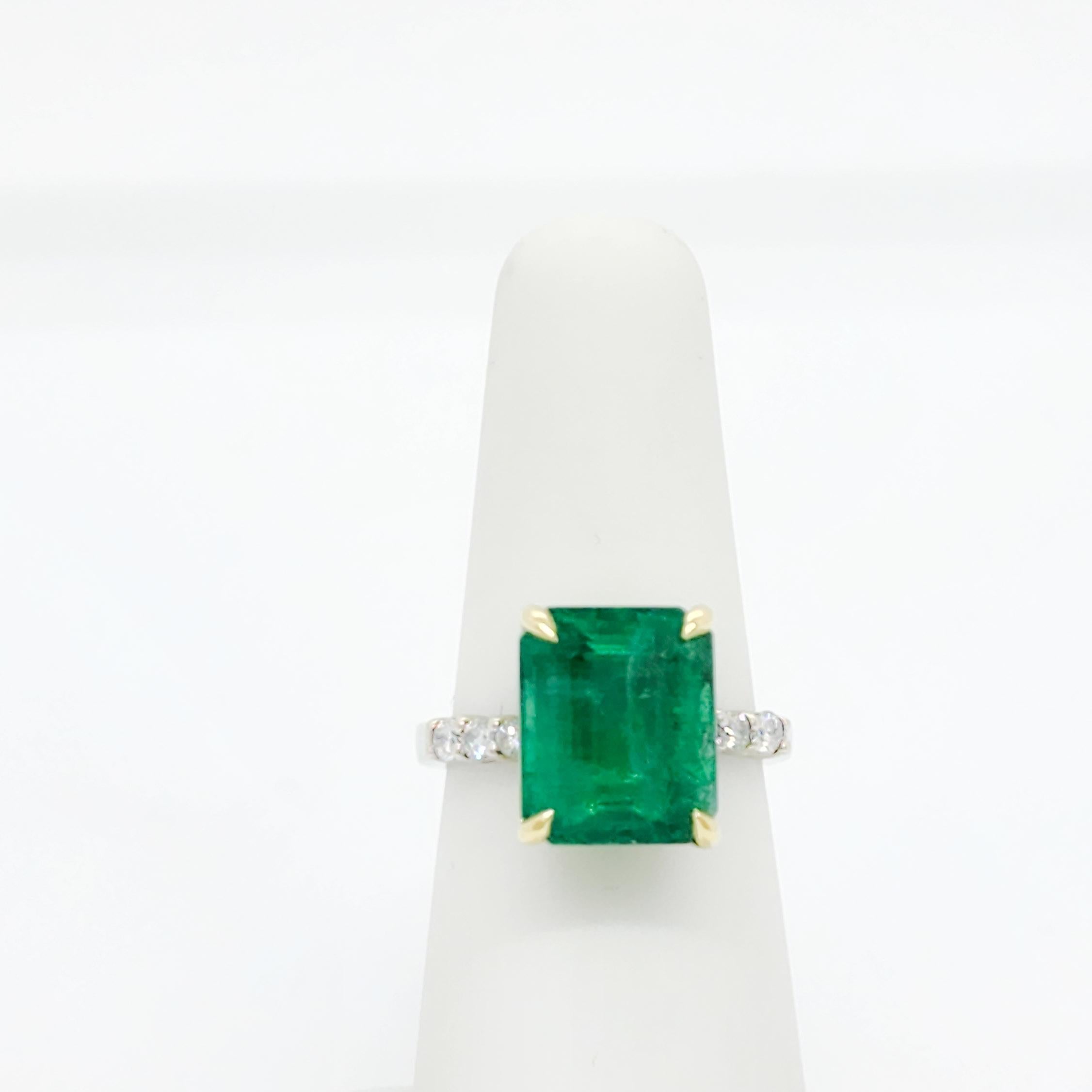 Emerald Octagon and White Diamond Ring in 14k For Sale 2