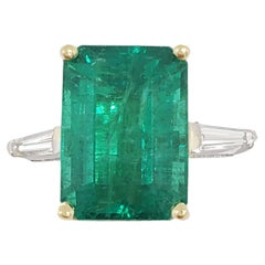 Estate Emerald Octagon and White Diamond Cocktail Ring in Platinum and ...