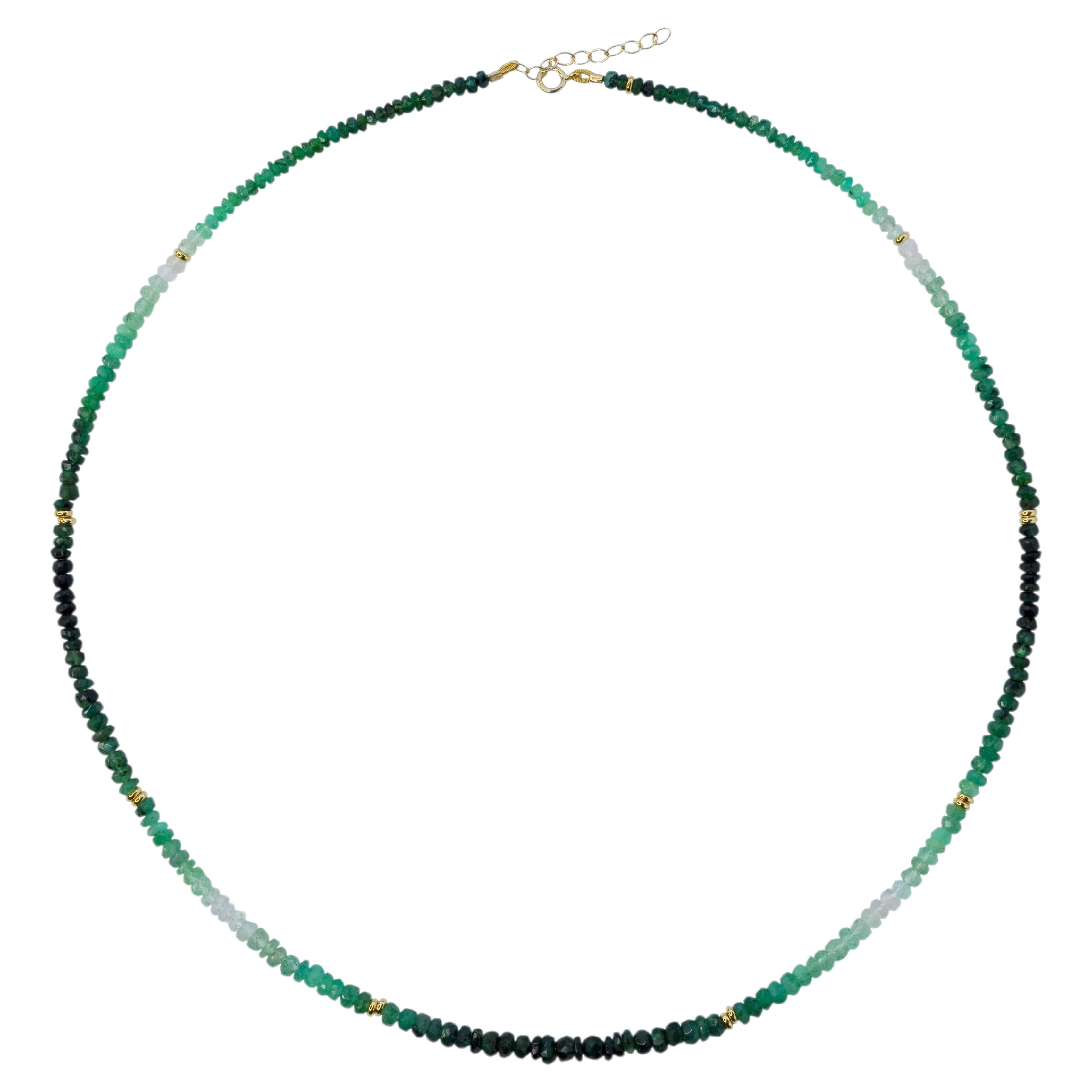 Emerald Ombre Gold Station Necklace, Handcrafted Fine Jewelry