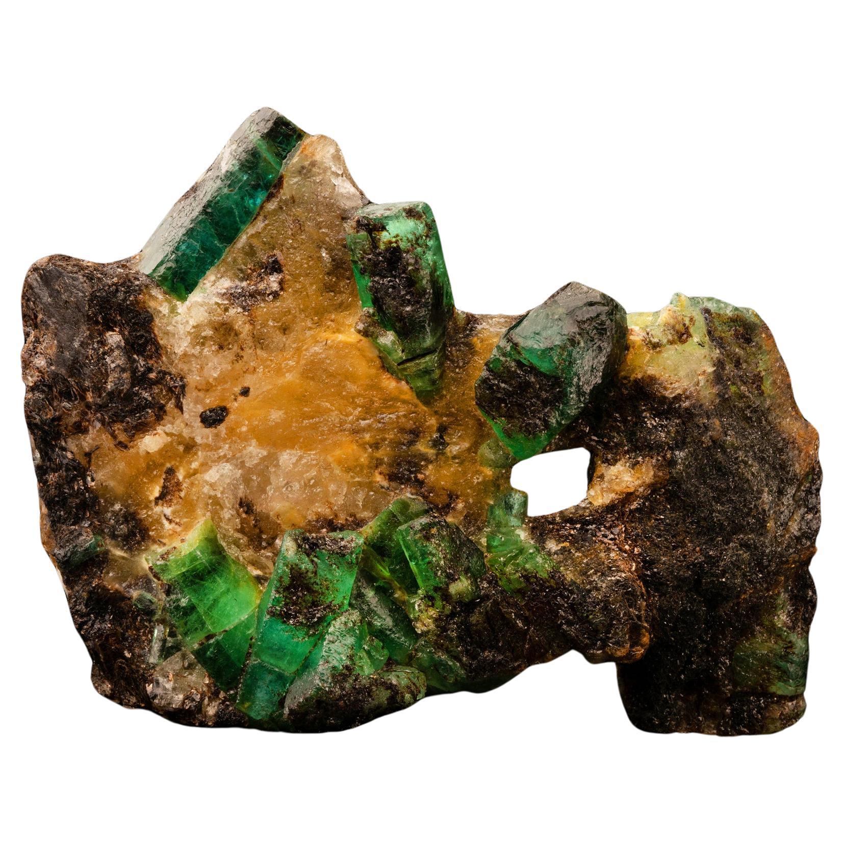 Emerald on Calcite and Biotite Matrix