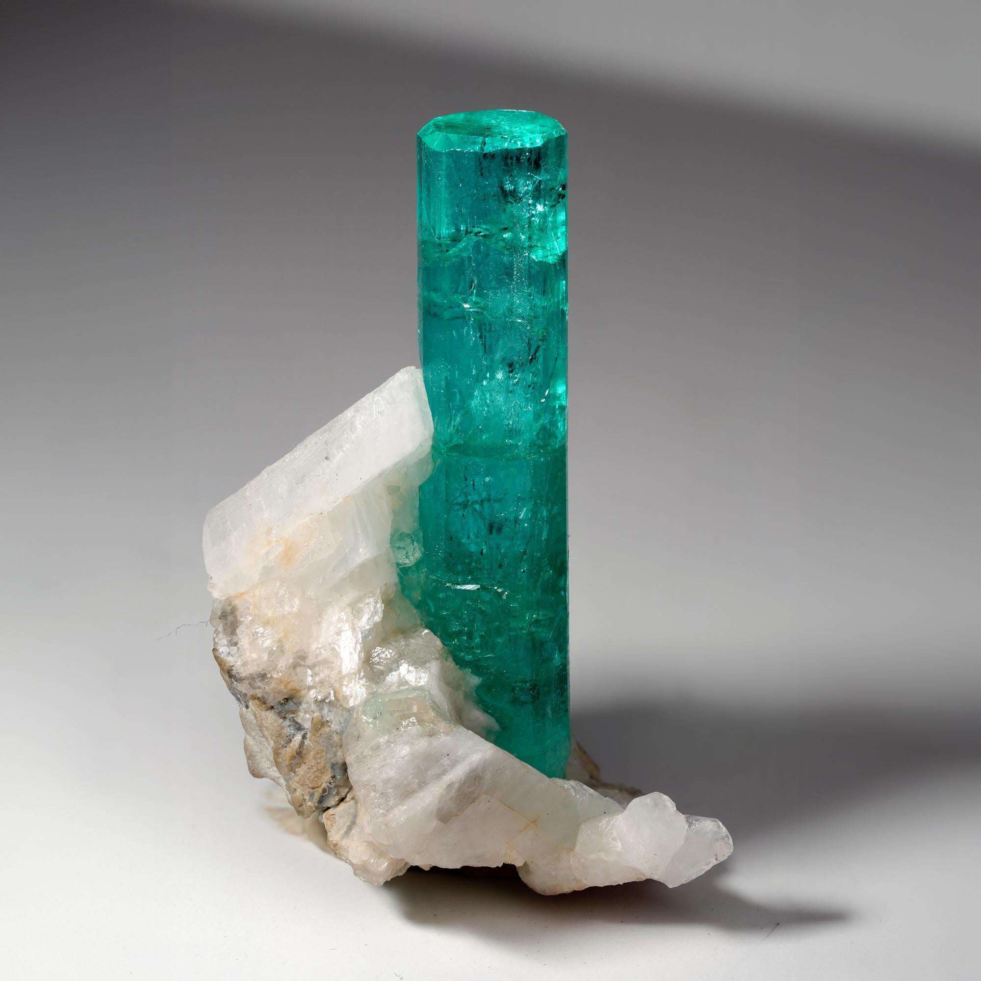 Contemporary Emerald on Calcite From Colombia For Sale