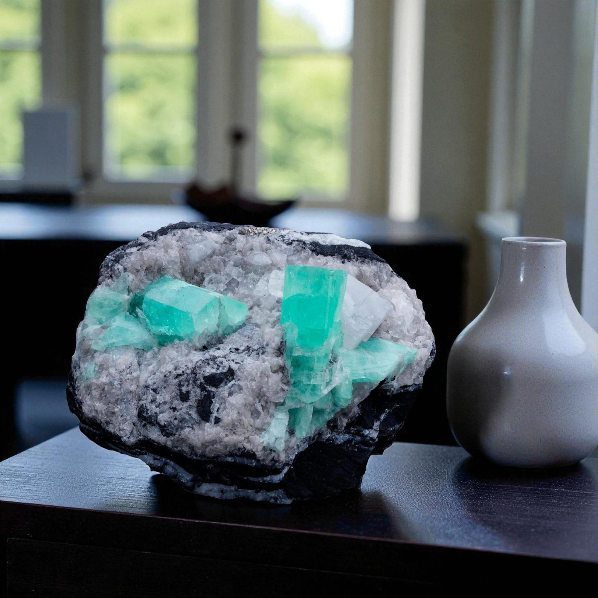 Smaragd auf Calcite mit Pyrit im Angebot 1