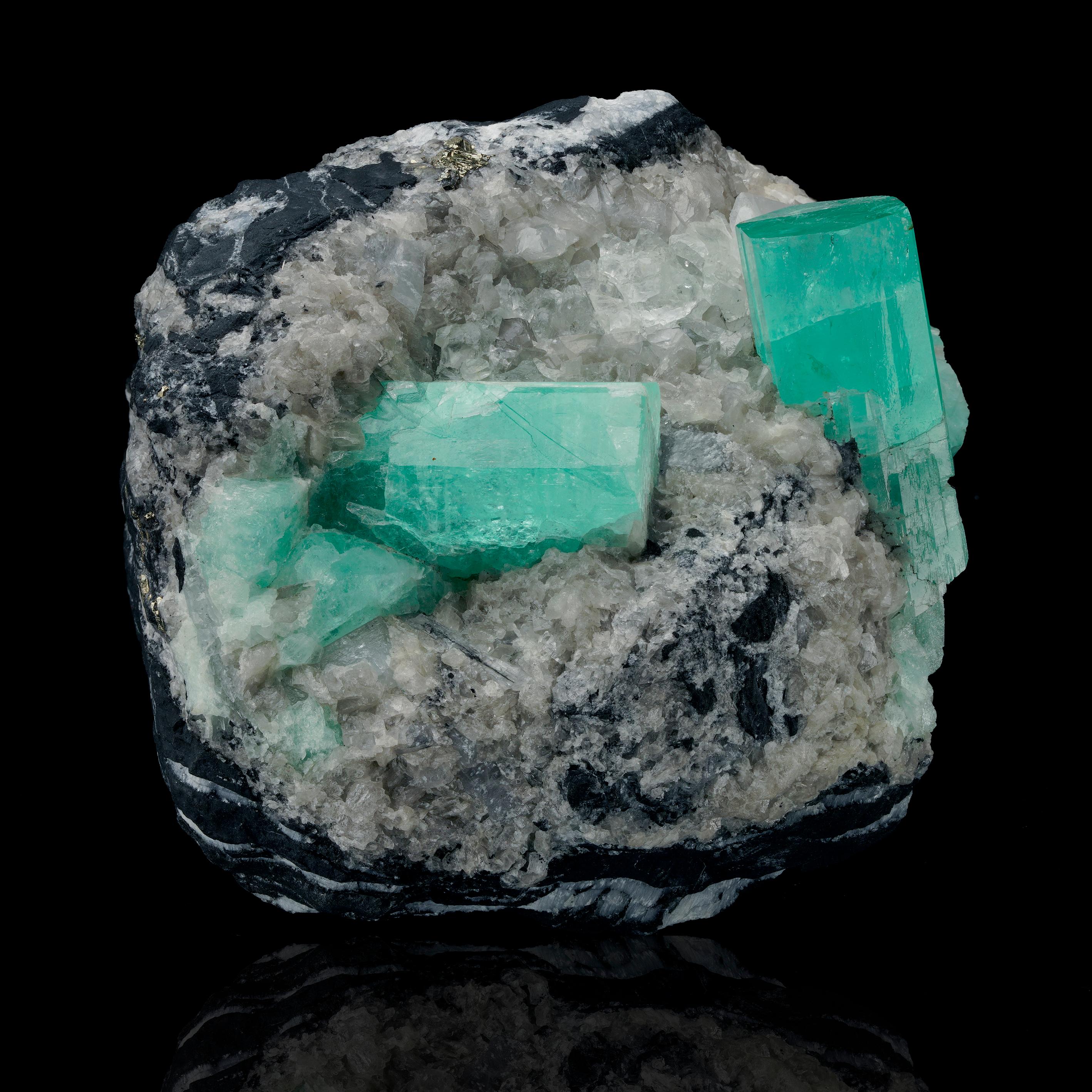 Contemporary Emerald on Calcite With Pyrite For Sale