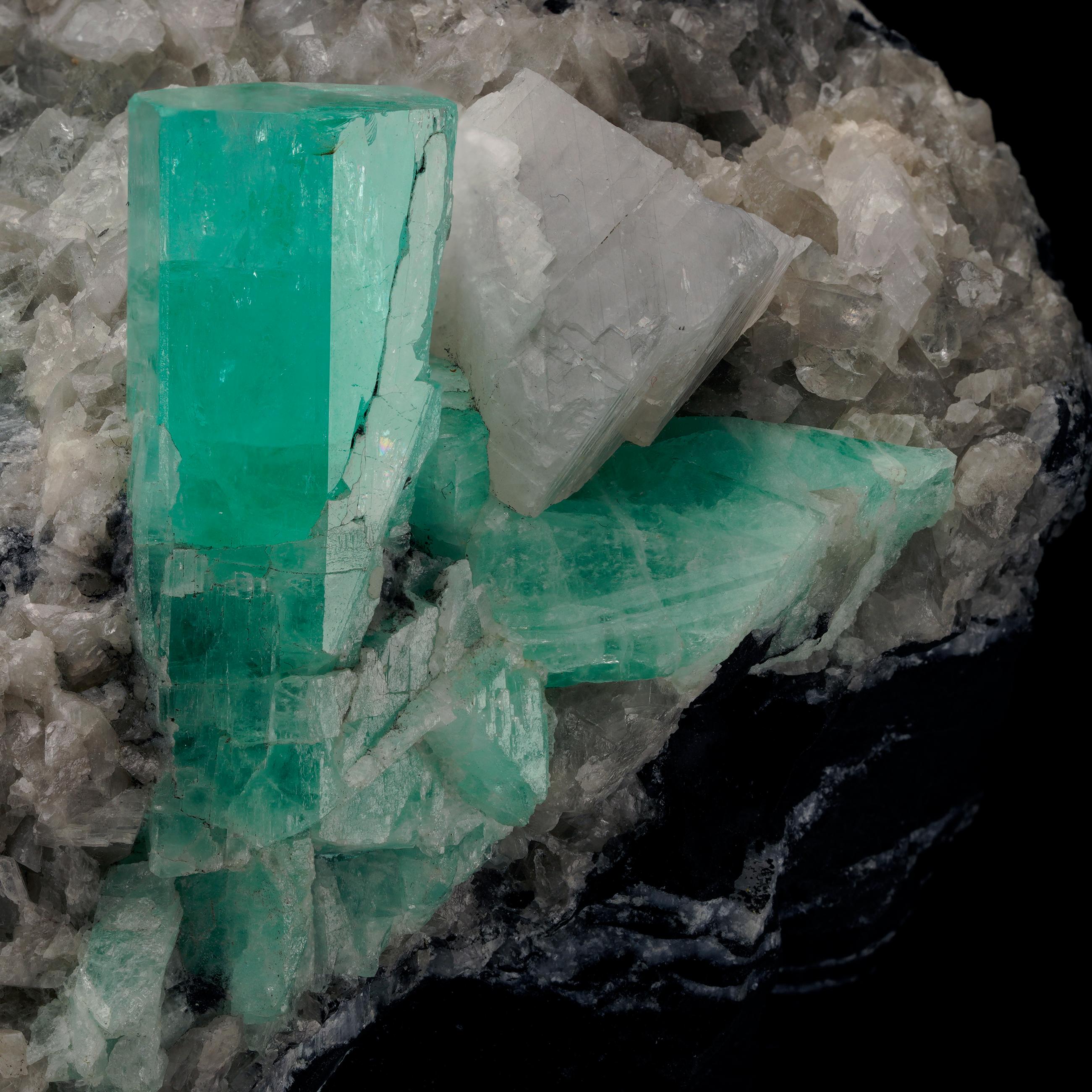 Emerald on Calcite With Pyrite For Sale 1