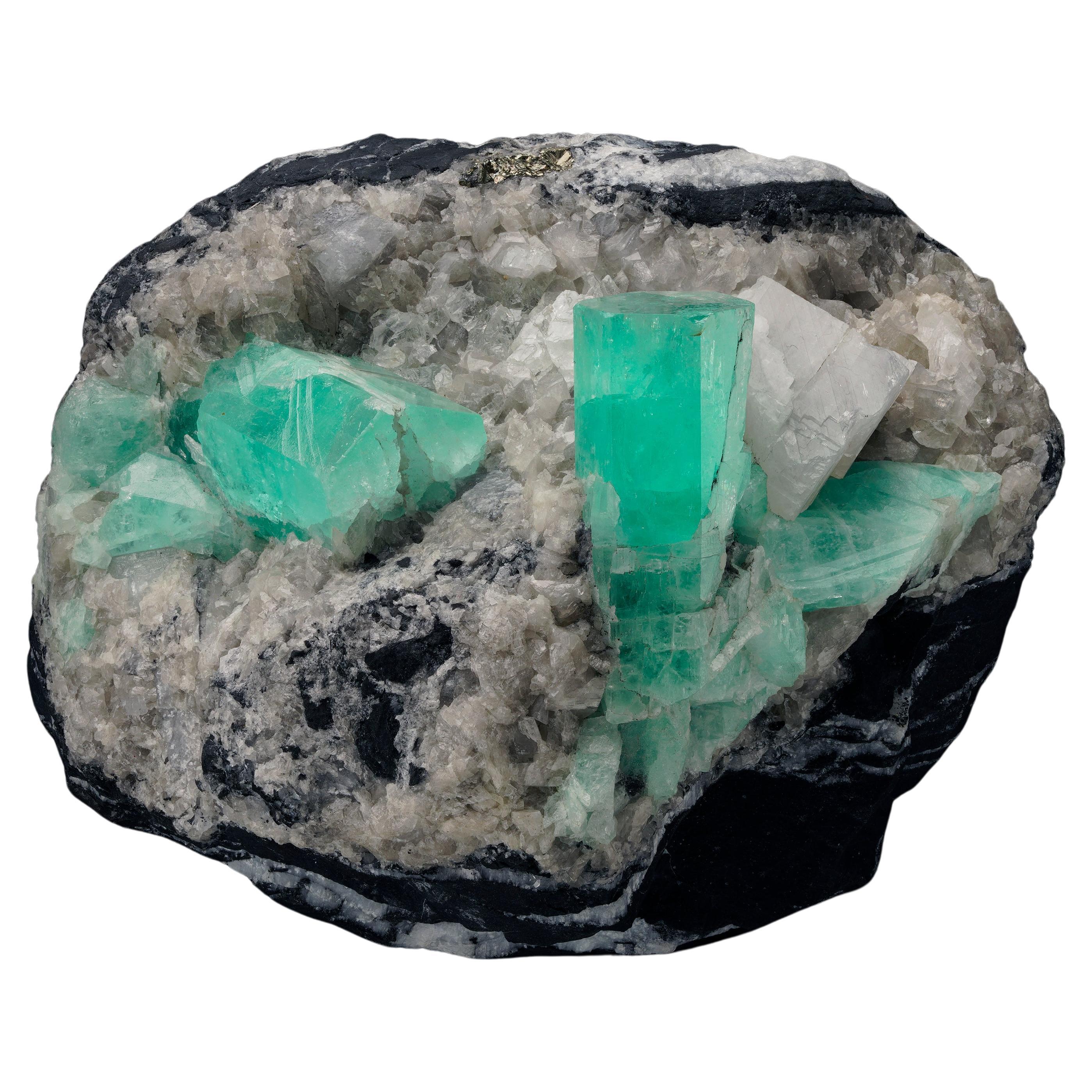 Emerald on Calcite With Pyrite For Sale