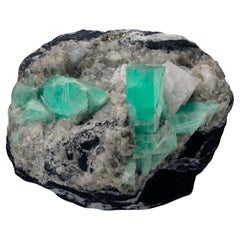 Emerald on Calcite With Pyrite