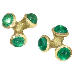 Emerald One of a Kind Tiny Jacks Yellow Gold Earrings, John Iversen 2022
