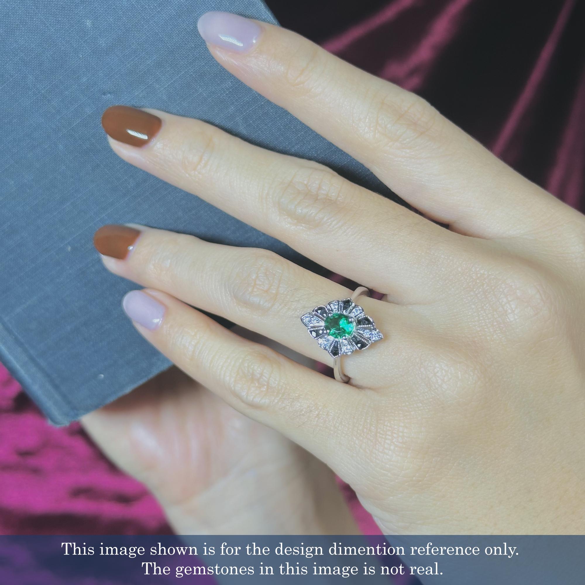 Emerald Onyx and Diamond Art Deco Style Halo Ring in 18K White Gold For Sale 2